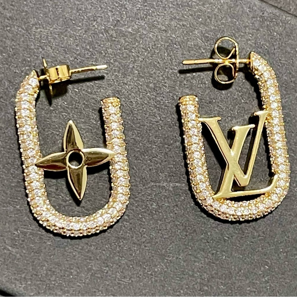 Small Gold or Silver LV Earrings w/Bling - Picture 1 of 4